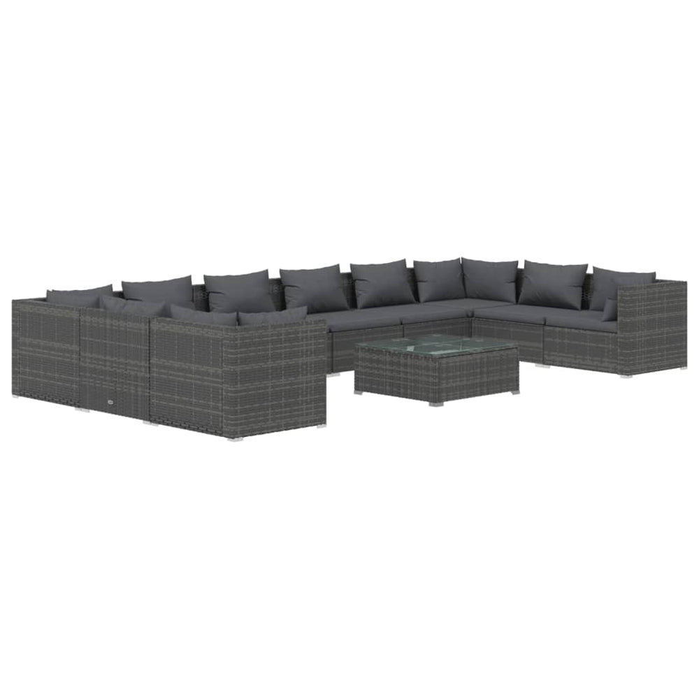 11-tlg. Garten-Lounge-Set mit Kissen Poly Rattan Grau
