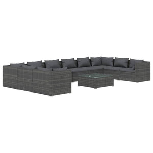 11-tlg. Garten-Lounge-Set mit Kissen Poly Rattan Grau