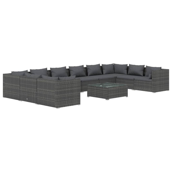 11-tlg. Garten-Lounge-Set mit Kissen Poly Rattan Grau