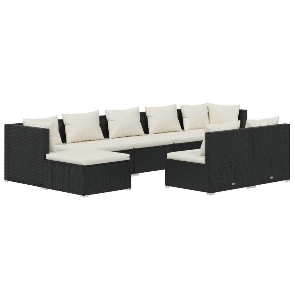 vidaXL Salon de jardin 9 pcs avec coussins Noir Résine tressée