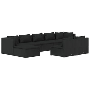 9-tlg. Garten-Lounge-Set mit Kissen Schwarz Poly Rattan