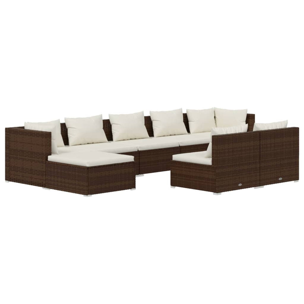 vidaXL Salon de jardin 9 pcs avec coussins résine tressée marron
