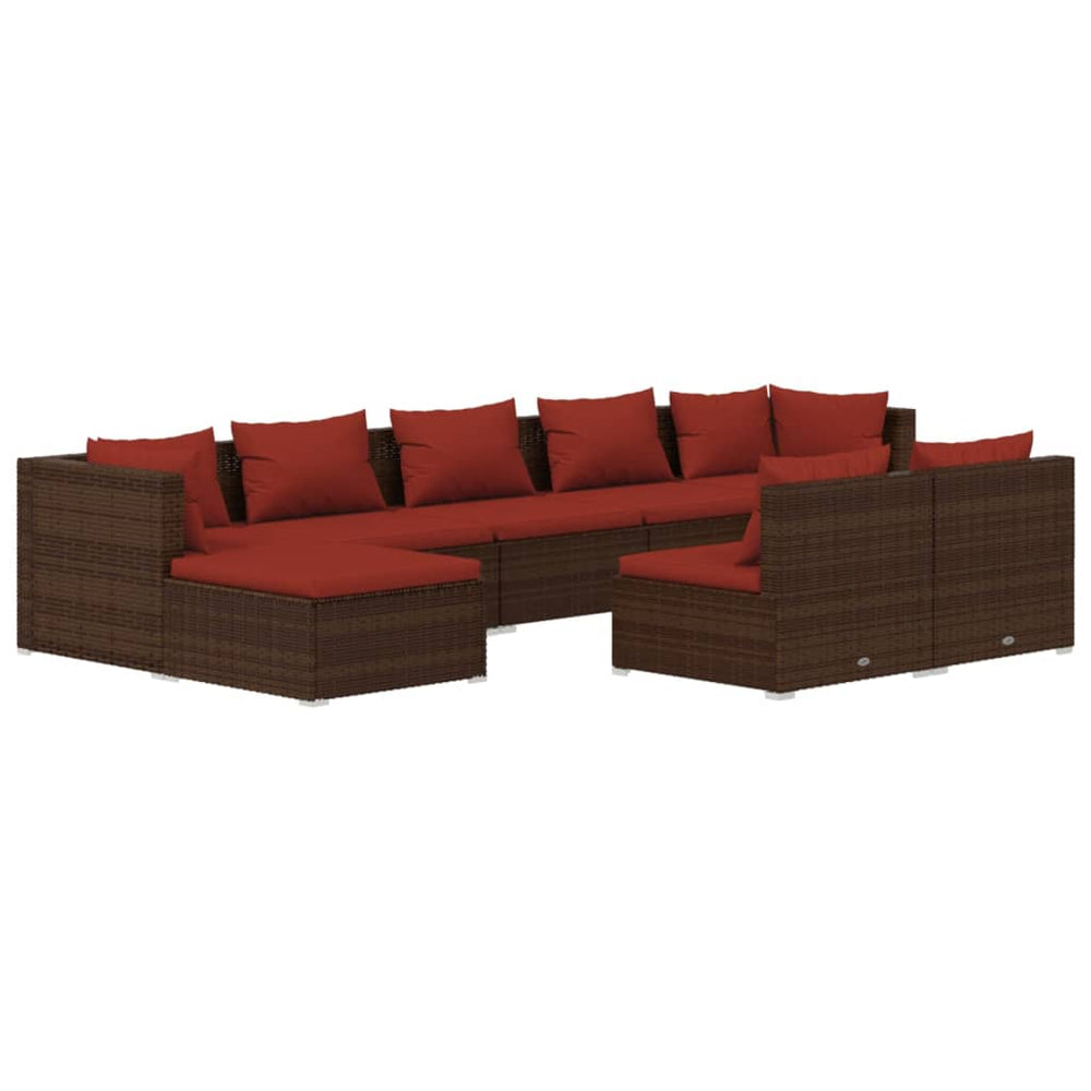vidaXL Salon de jardin 9 pcs avec coussins résine tressée marron