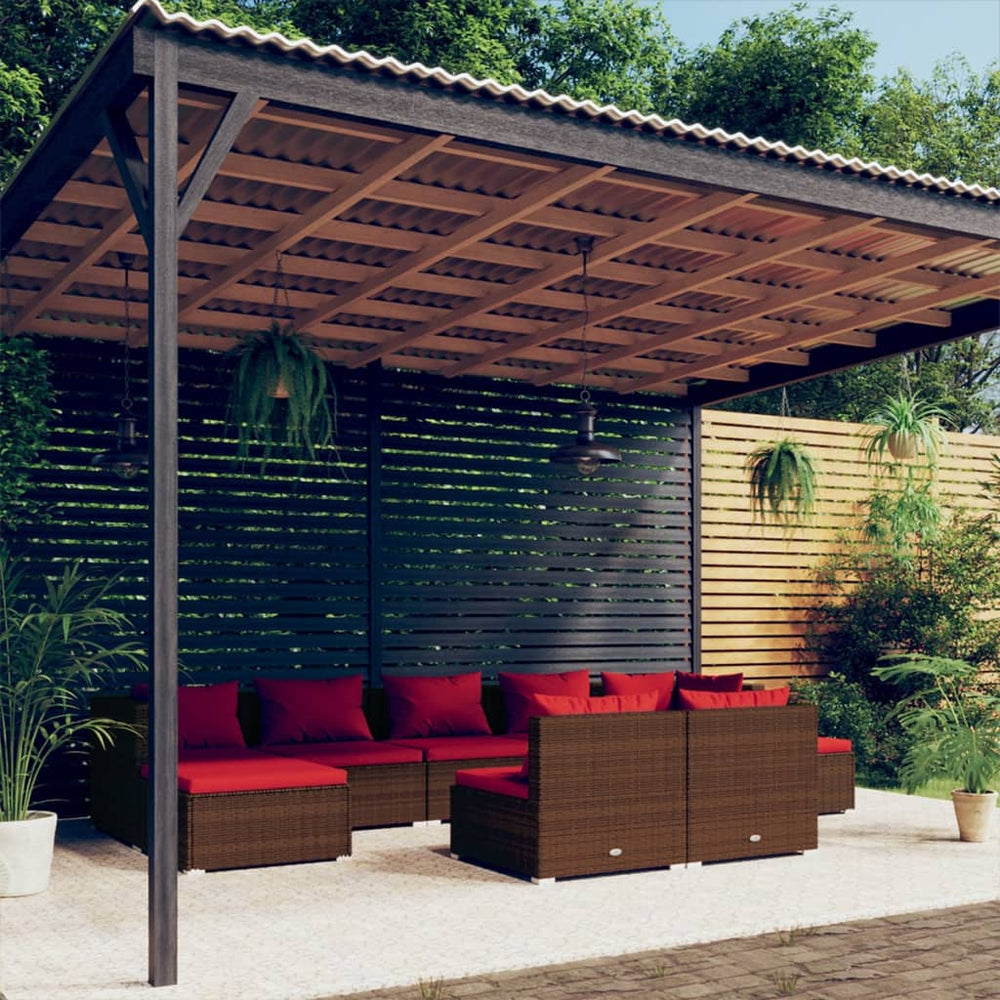 vidaXL Salon de jardin 9 pcs avec coussins résine tressée marron