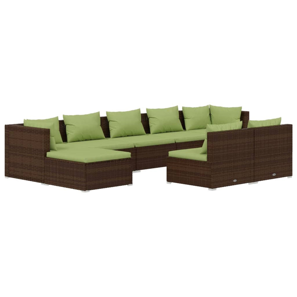 vidaXL Salon de jardin 9 pcs avec coussins résine tressée marron