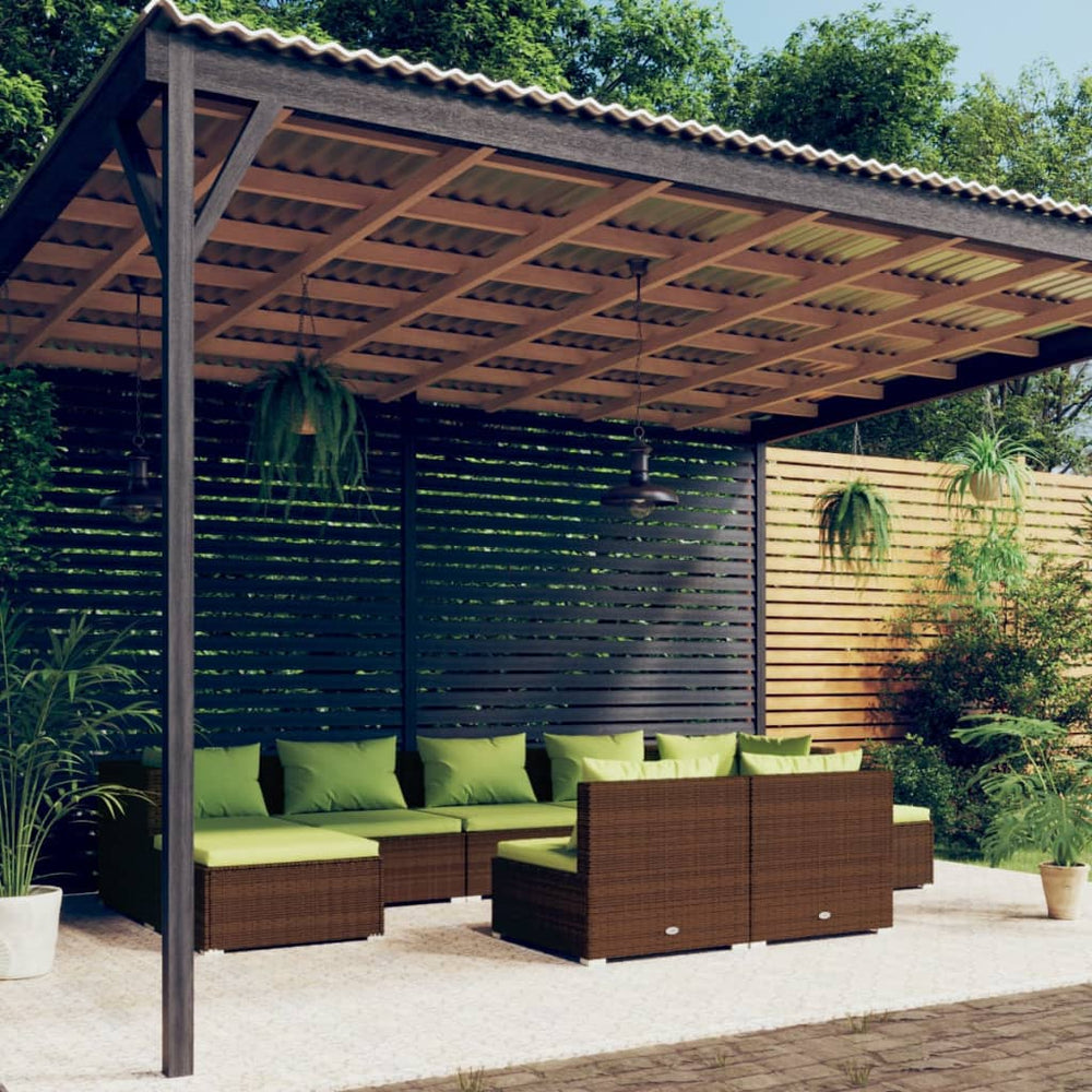vidaXL Salon de jardin 9 pcs avec coussins résine tressée marron