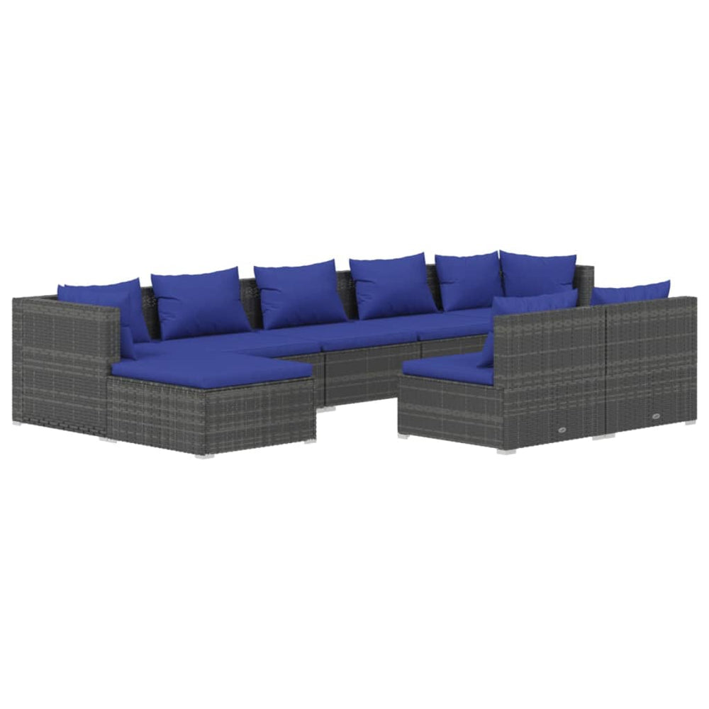 vidaXL Salon de jardin 9 pcs avec coussins Résine tressée Gris
