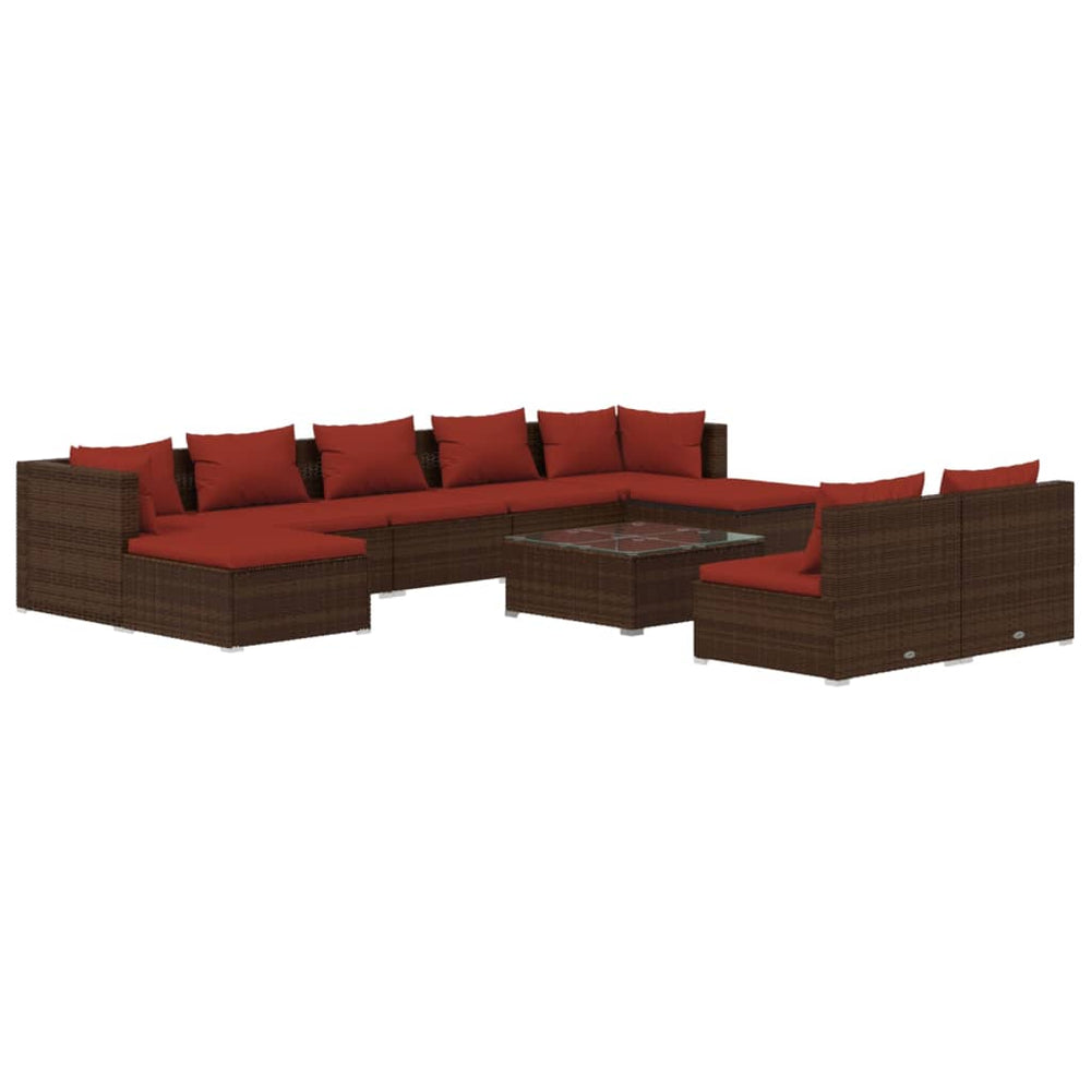 10-tlg. Garten-Lounge-Set mit Kissen Braun Poly Rattan