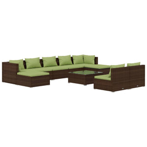 10-tlg. Garten-Lounge-Set mit Kissen Braun Poly Rattan