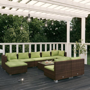 10-tlg. Garten-Lounge-Set mit Kissen Braun Poly Rattan