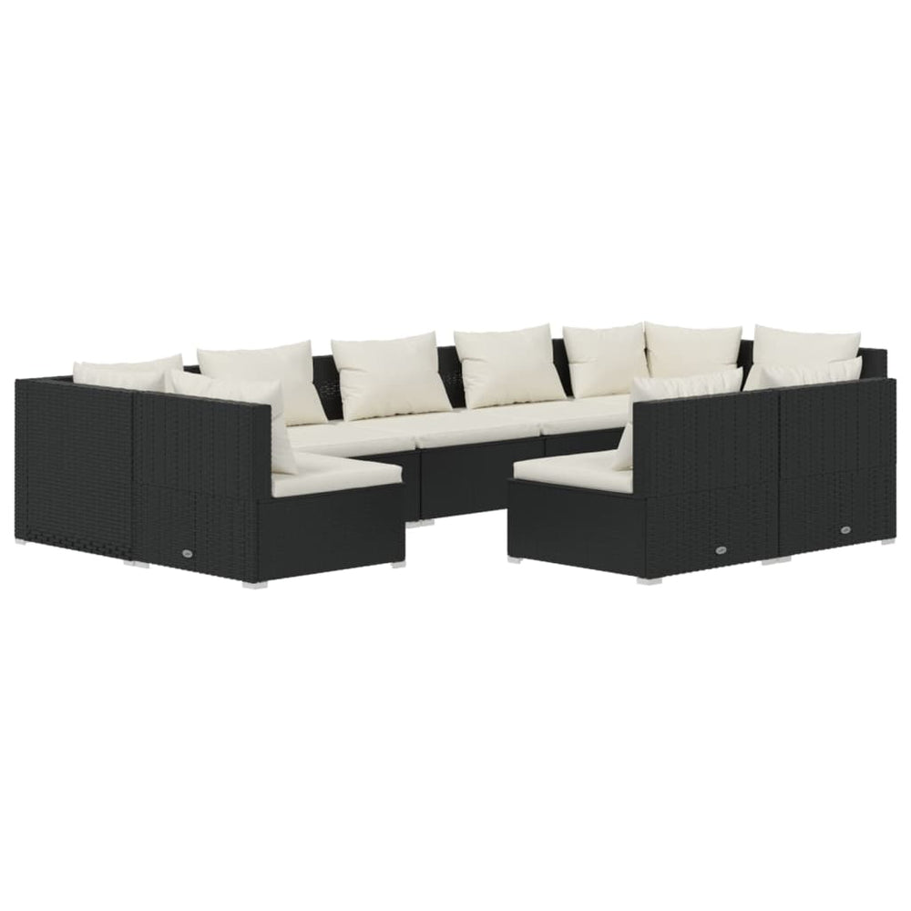 vidaXL Salon de jardin 9 pcs avec coussins Noir Résine tressée