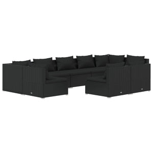 9-tlg. Garten-Lounge-Set mit Kissen Schwarz Poly Rattan