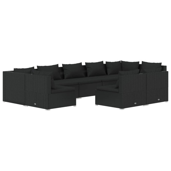 9-tlg. Garten-Lounge-Set mit Kissen Schwarz Poly Rattan