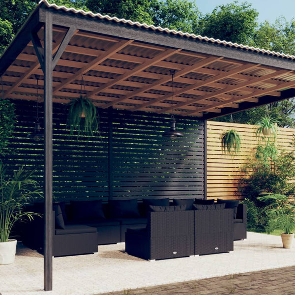 9-tlg. Garten-Lounge-Set mit Kissen Schwarz Poly Rattan