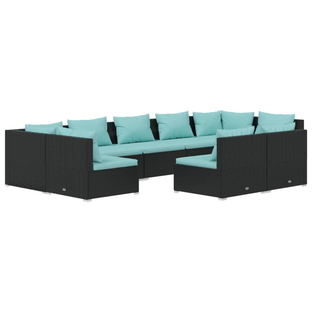 vidaXL Salon de jardin 9 pcs avec coussins Noir Résine tressée