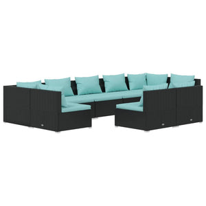 9-tlg. Garten-Lounge-Set mit Kissen Schwarz Poly Rattan