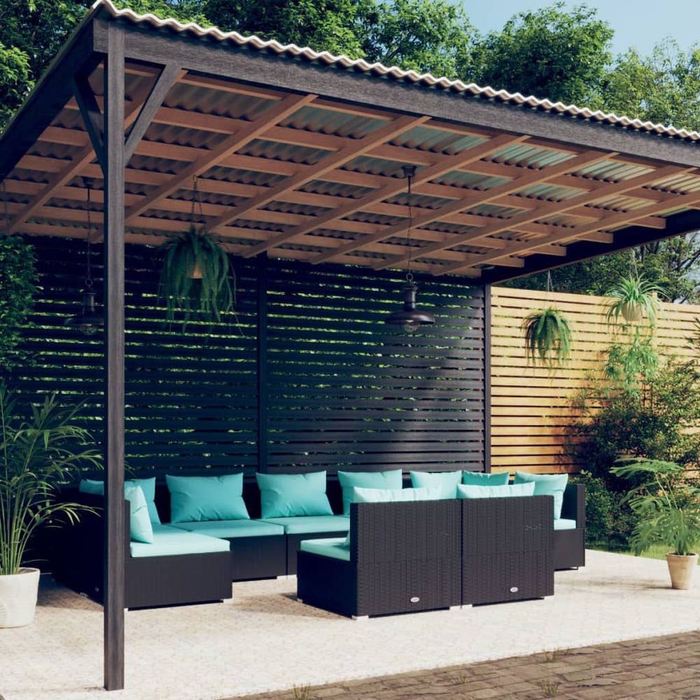 vidaXL Salon de jardin 9 pcs avec coussins Noir Résine tressée