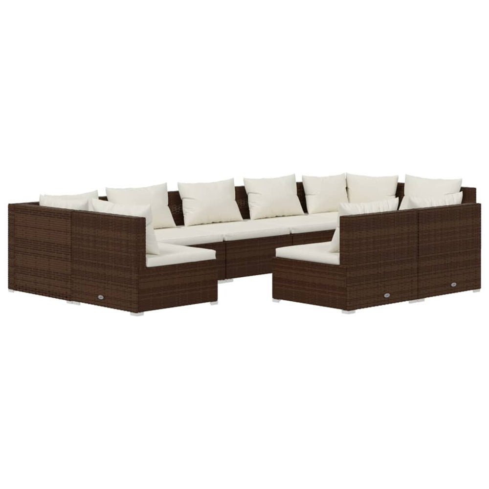 vidaXL Salon de jardin 9 pcs avec coussins résine tressée marron