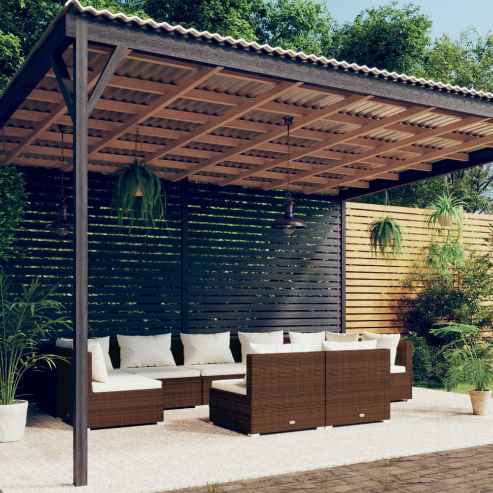 vidaXL Salon de jardin 9 pcs avec coussins résine tressée marron