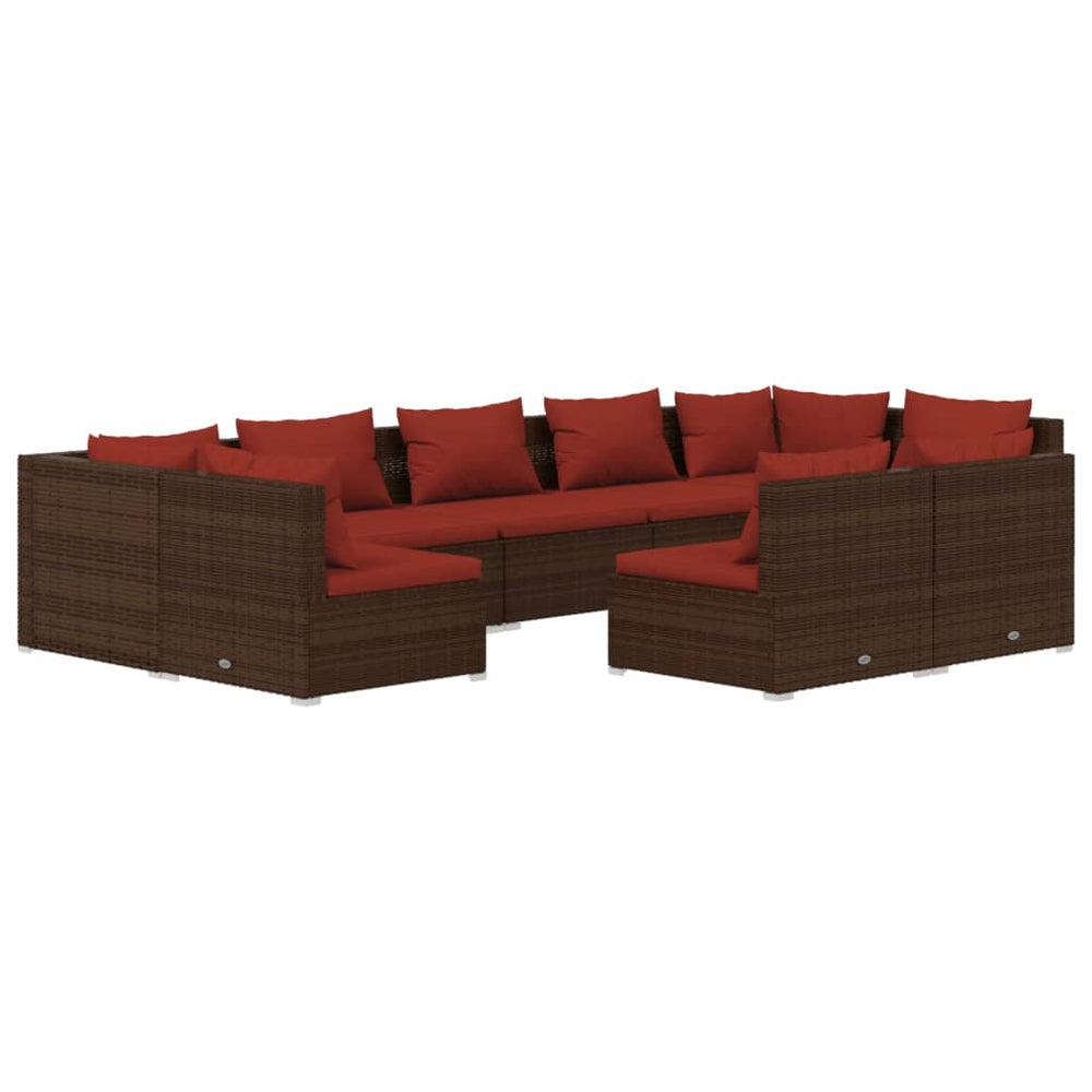 vidaXL Salon de jardin 9 pcs avec coussins résine tressée marron