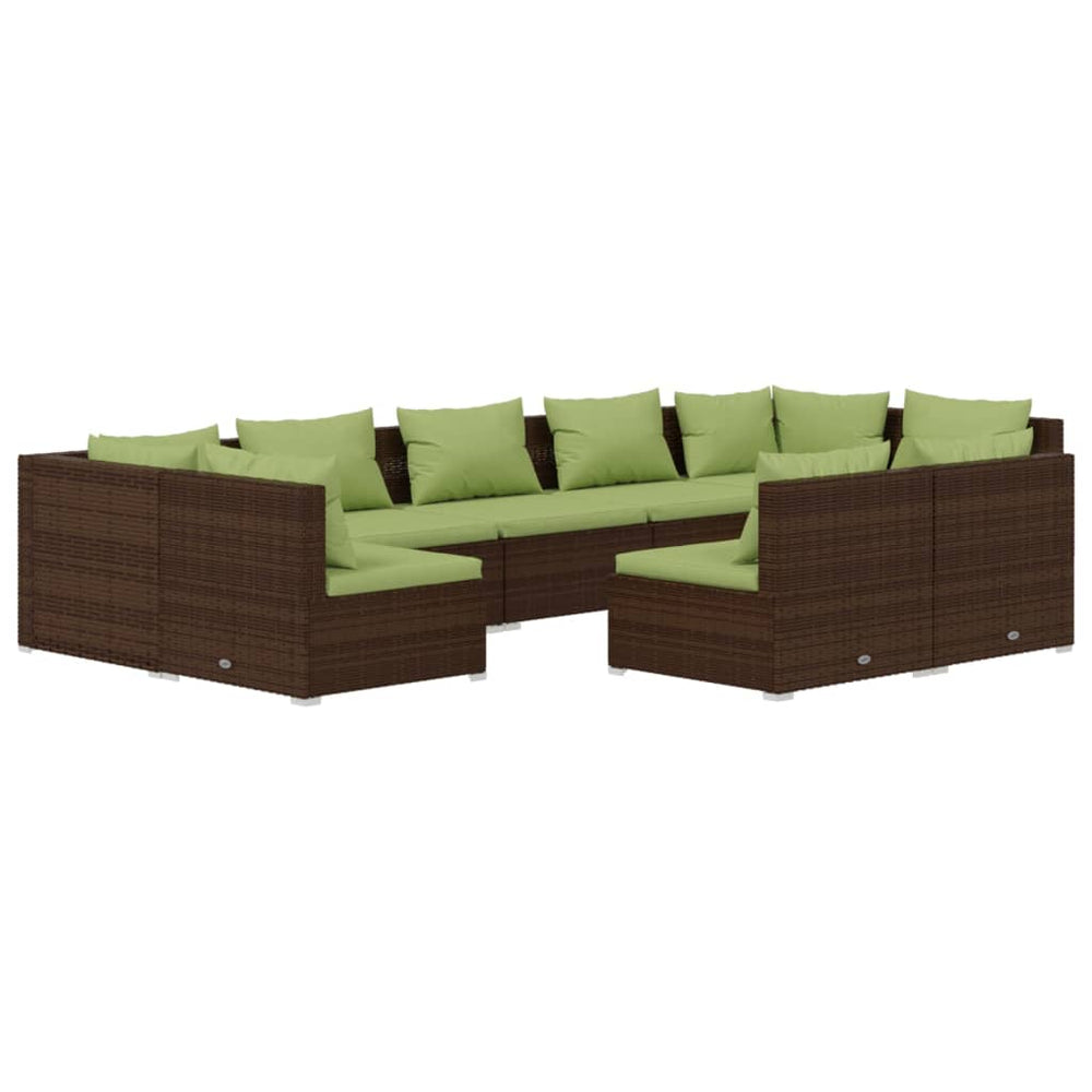 vidaXL Salon de jardin 9 pcs avec coussins résine tressée marron