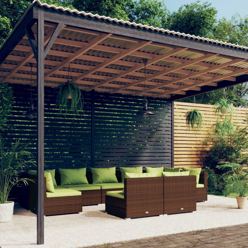 vidaXL Salon de jardin 9 pcs avec coussins résine tressée marron