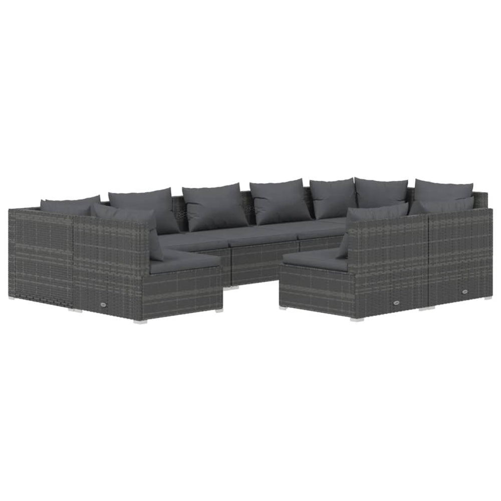 vidaXL Salon de jardin 9 pcs avec coussins Résine tressée Gris