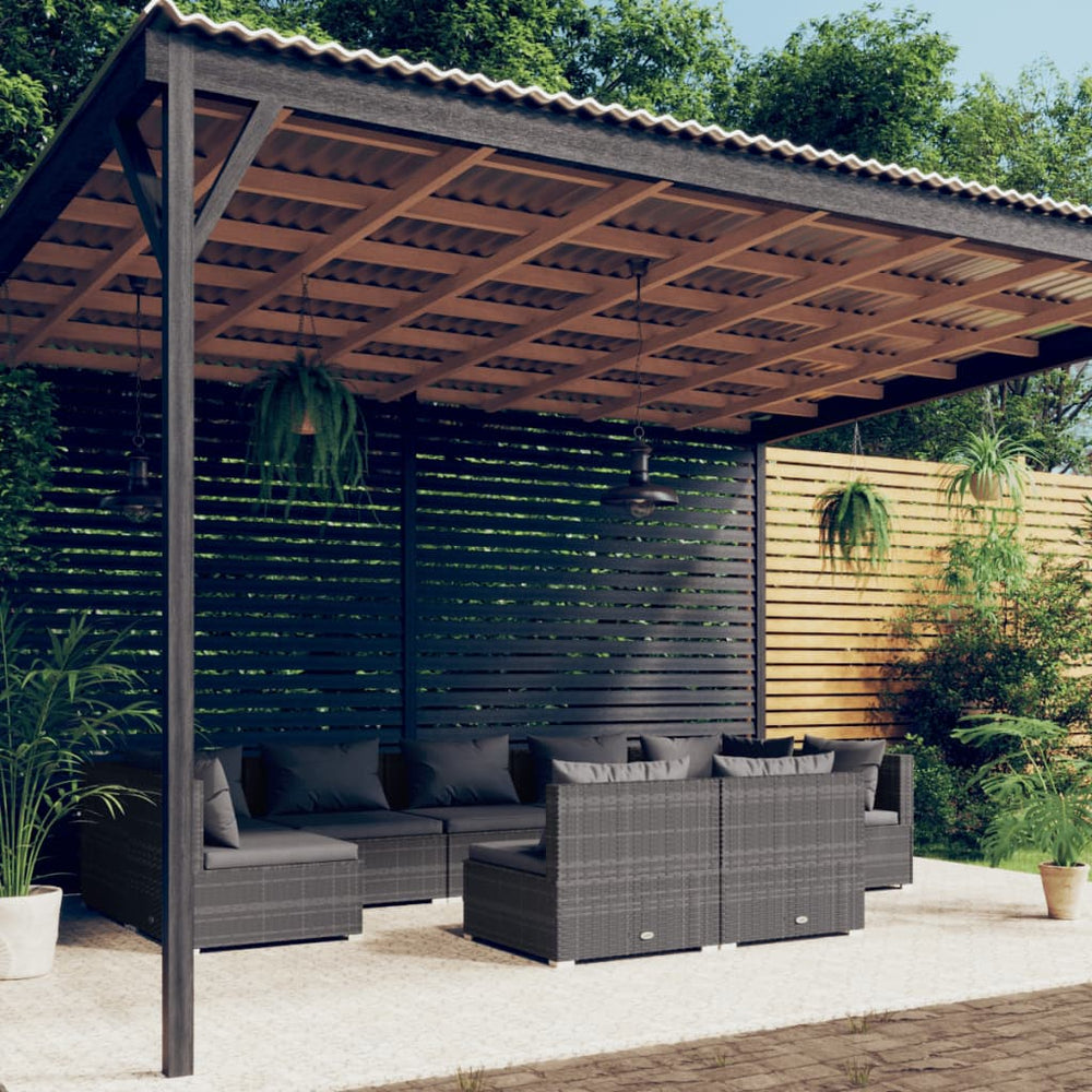vidaXL Salon de jardin 9 pcs avec coussins Résine tressée Gris