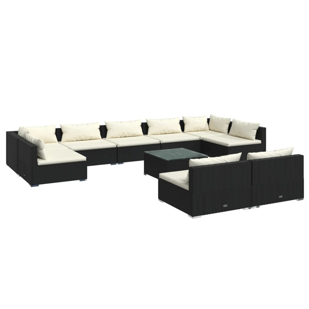 10-tlg. Garten-Lounge-Set mit Kissen Schwarz Poly Rattan