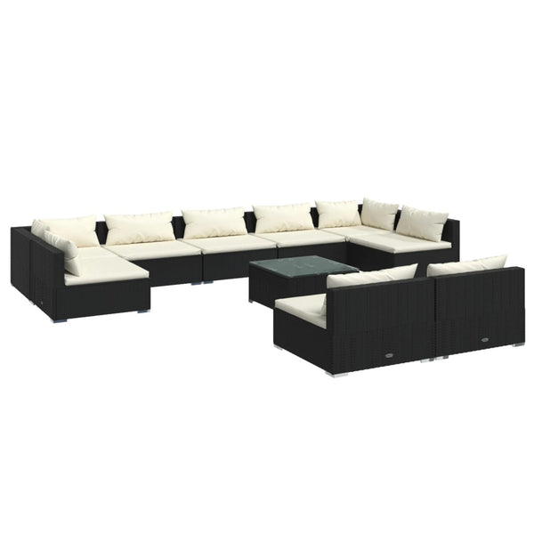 10-tlg. Garten-Lounge-Set mit Kissen Schwarz Poly Rattan