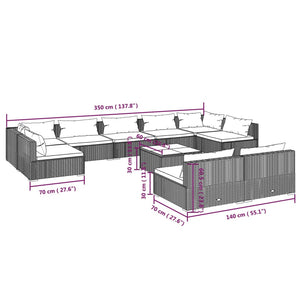 10-tlg. Garten-Lounge-Set mit Kissen Schwarz Poly Rattan