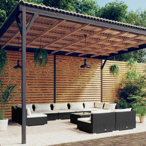 10-tlg. Garten-Lounge-Set mit Kissen Schwarz Poly Rattan