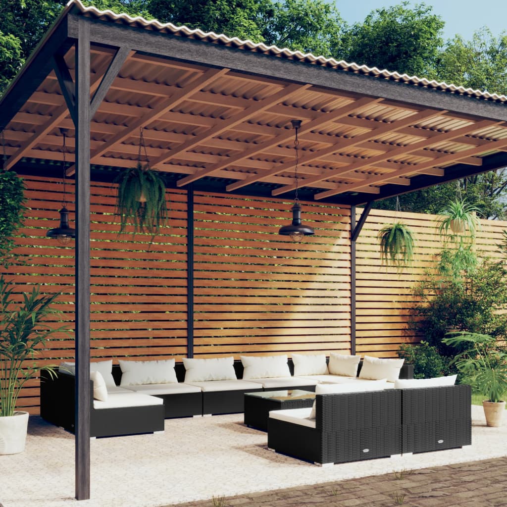 10-tlg. Garten-Lounge-Set mit Kissen Schwarz Poly Rattan