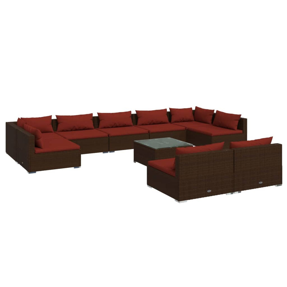 10-tlg. Garten-Lounge-Set mit Kissen Braun Poly Rattan