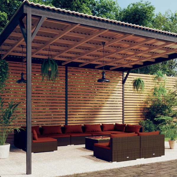 10-tlg. Garten-Lounge-Set mit Kissen Braun Poly Rattan