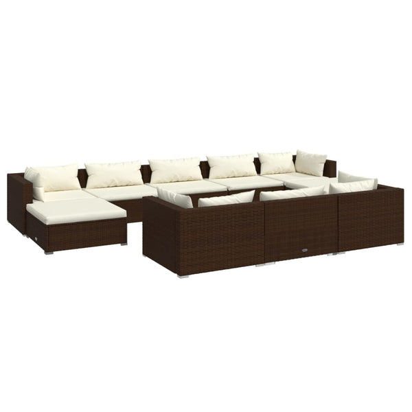 10-tlg. Garten-Lounge-Set mit Kissen Braun Poly Rattan