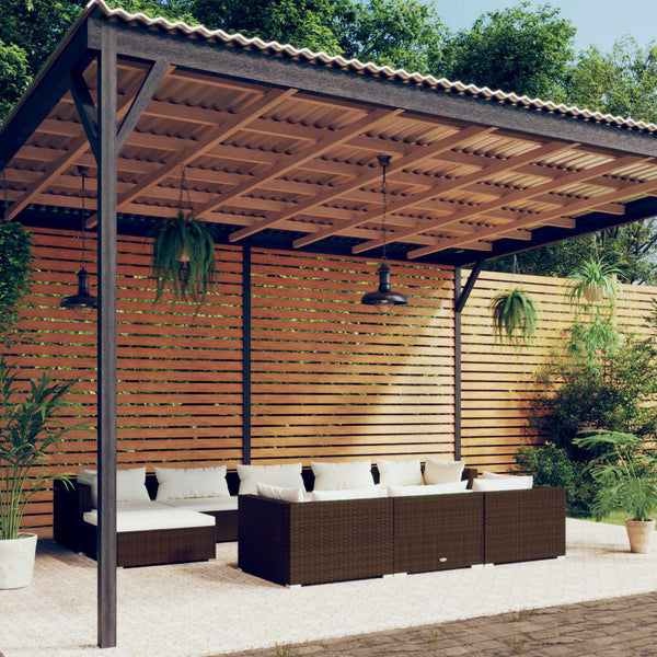 10-tlg. Garten-Lounge-Set mit Kissen Braun Poly Rattan