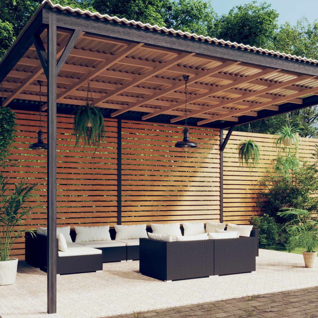9-tlg. Garten-Lounge-Set mit Kissen Schwarz Poly Rattan