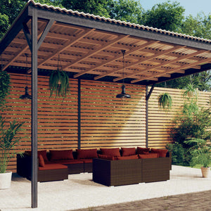 9-tlg. Garten-Lounge-Set mit Kissen Braun Poly Rattan