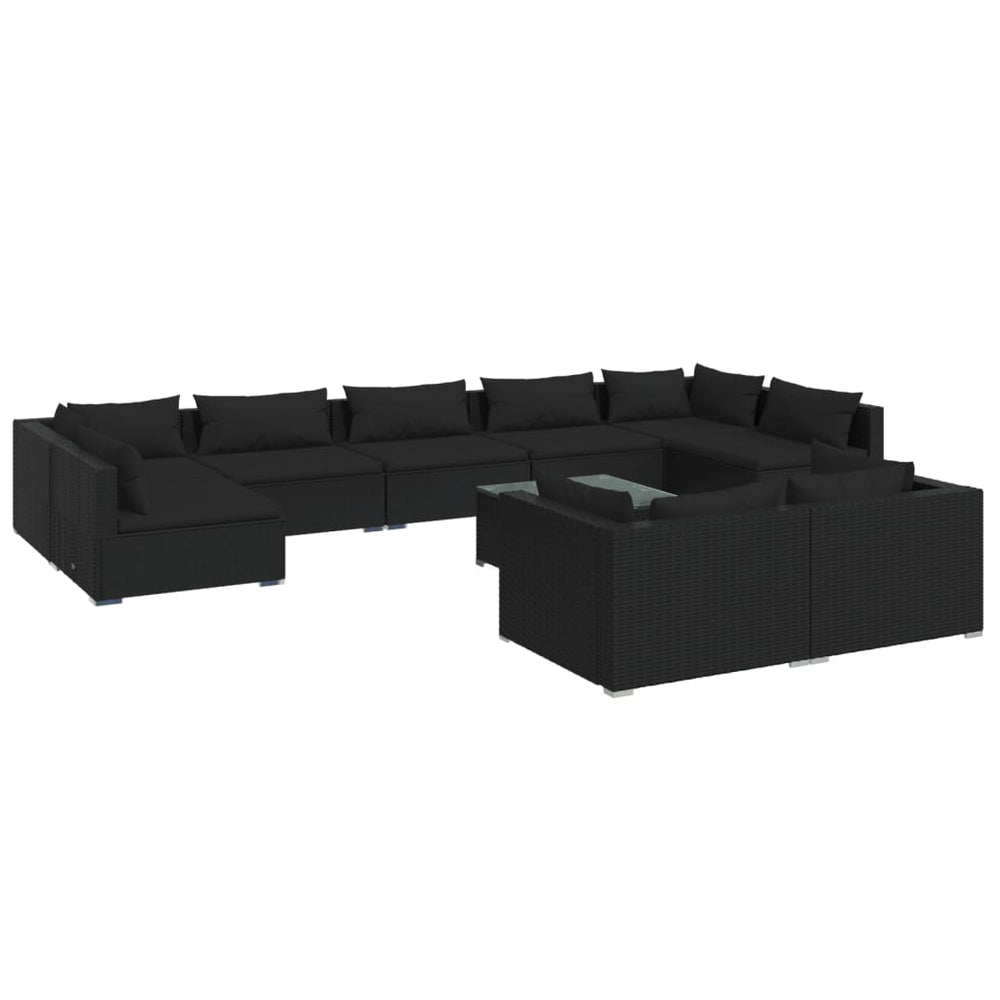 10-tlg. Garten-Lounge-Set mit Kissen Schwarz Poly Rattan