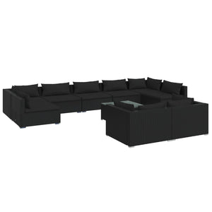 10-tlg. Garten-Lounge-Set mit Kissen Schwarz Poly Rattan