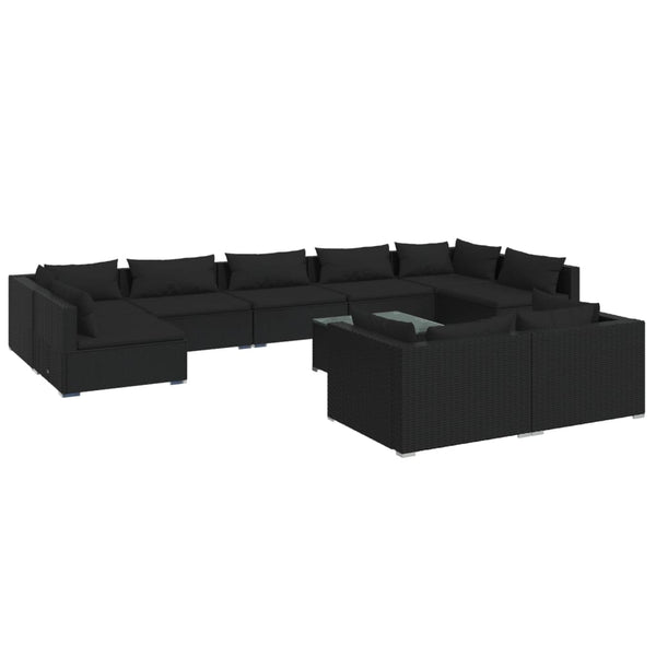 10-tlg. Garten-Lounge-Set mit Kissen Schwarz Poly Rattan