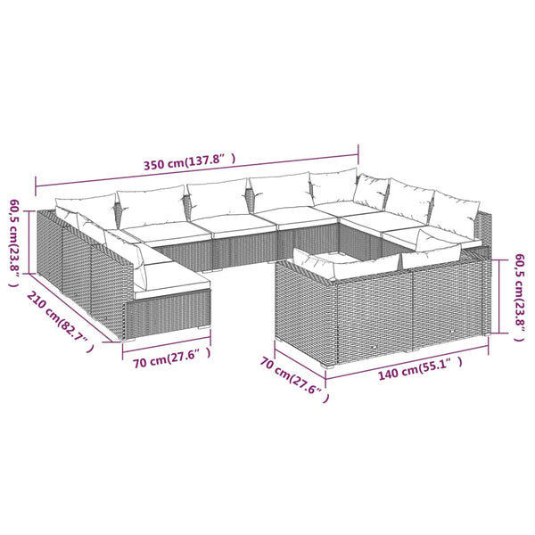 11-tlg. Garten-Lounge-Set mit Kissen Schwarz Poly Rattan