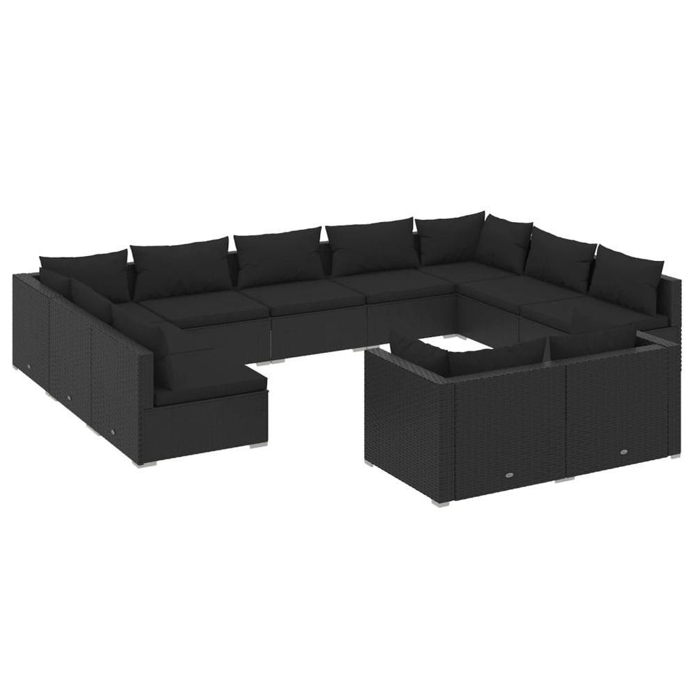 11-tlg. Garten-Lounge-Set mit Kissen Schwarz Poly Rattan