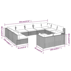 11-tlg. Garten-Lounge-Set mit Kissen Schwarz Poly Rattan