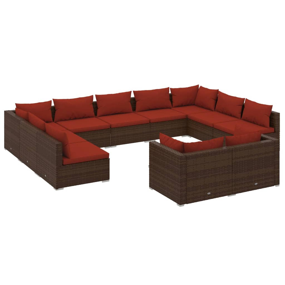 11-tlg. Garten-Lounge-Set mit Kissen Braun Poly Rattan