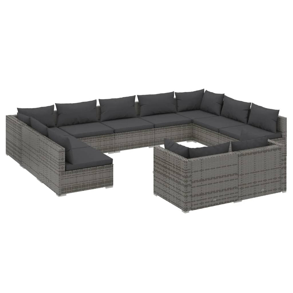 11-tlg. Garten-Lounge-Set mit Kissen Grau Poly Rattan