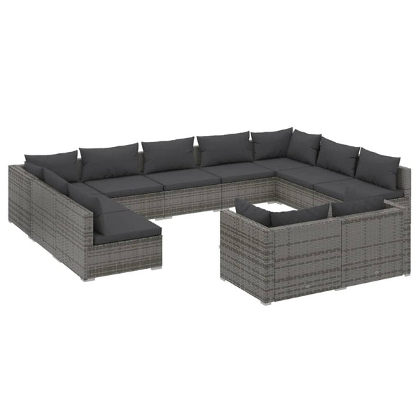 11-tlg. Garten-Lounge-Set mit Kissen Grau Poly Rattan