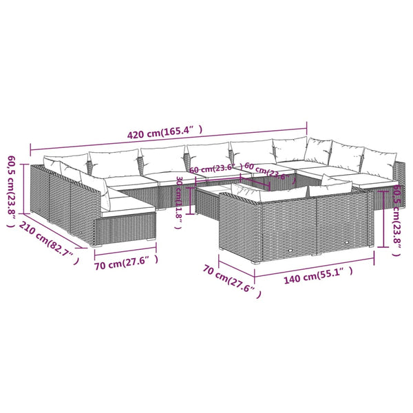 13-tlg. Garten-Lounge-Set mit Kissen Schwarz Poly Rattan