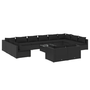13-tlg. Garten-Lounge-Set mit Kissen Schwarz Poly Rattan